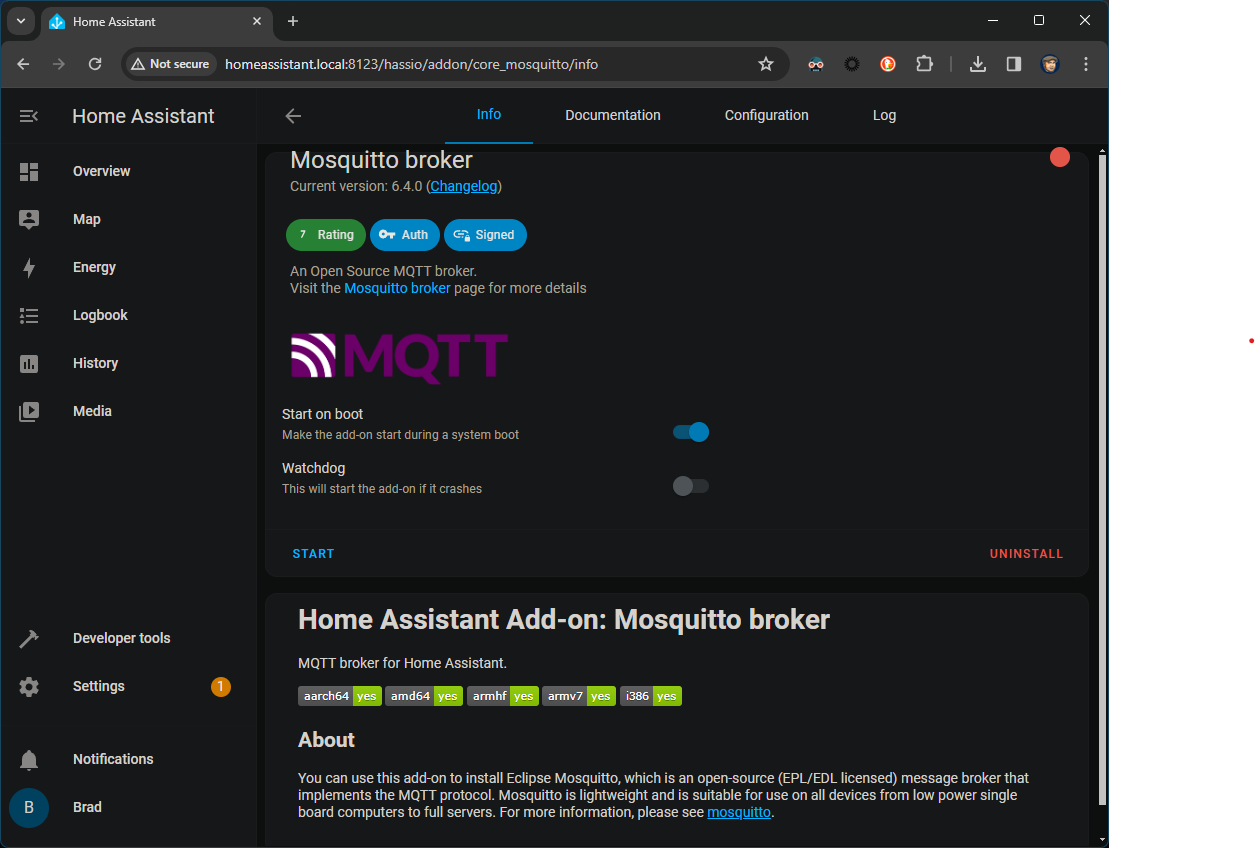 Installing the Mosquitto MQTT broker add-on in Home Assistant