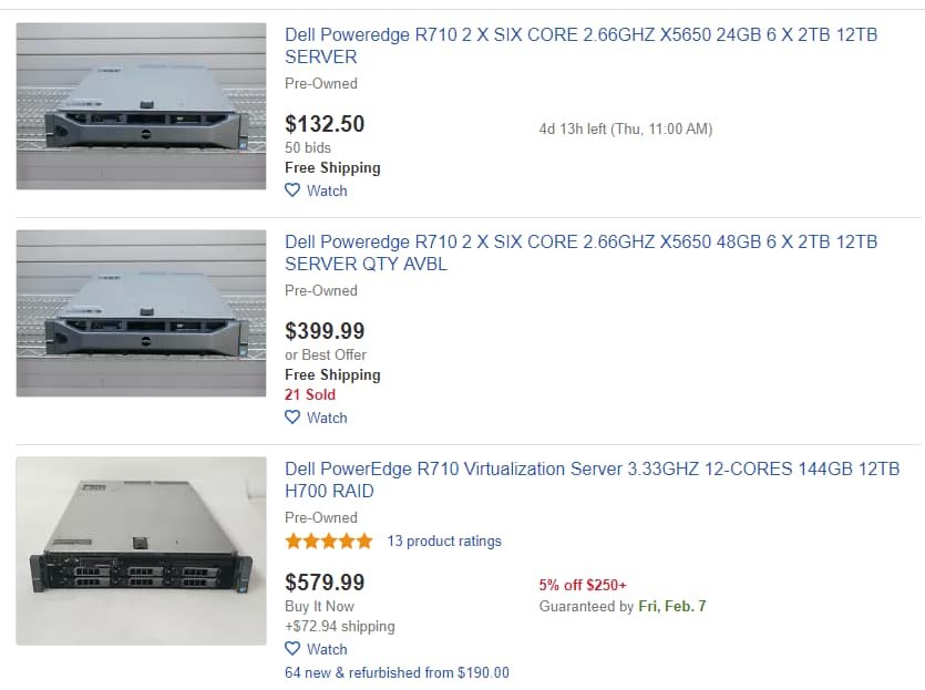 Dell PowerEdge R710 listings on eBay