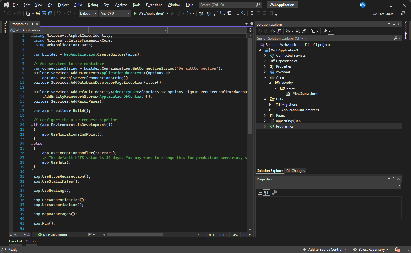 Visual Studio 2022 in the 'Dark' theme